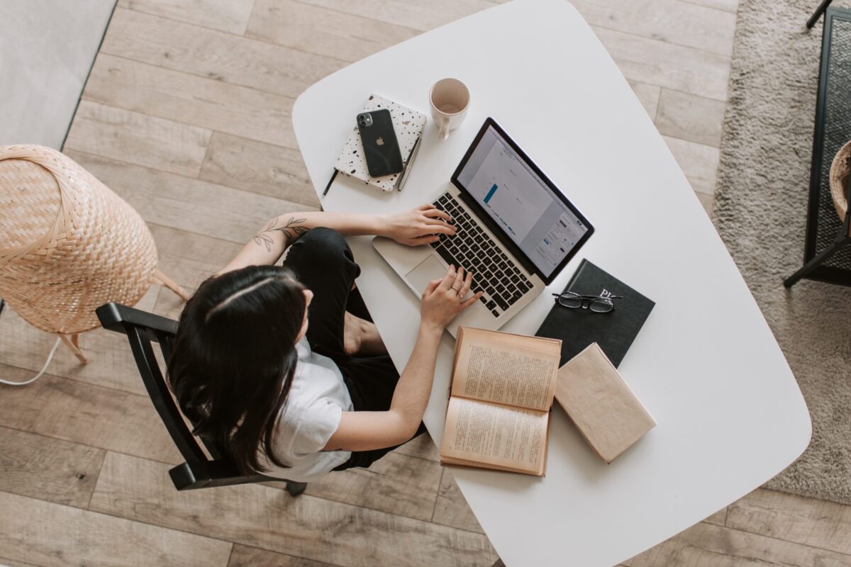 Woman searching on macbook