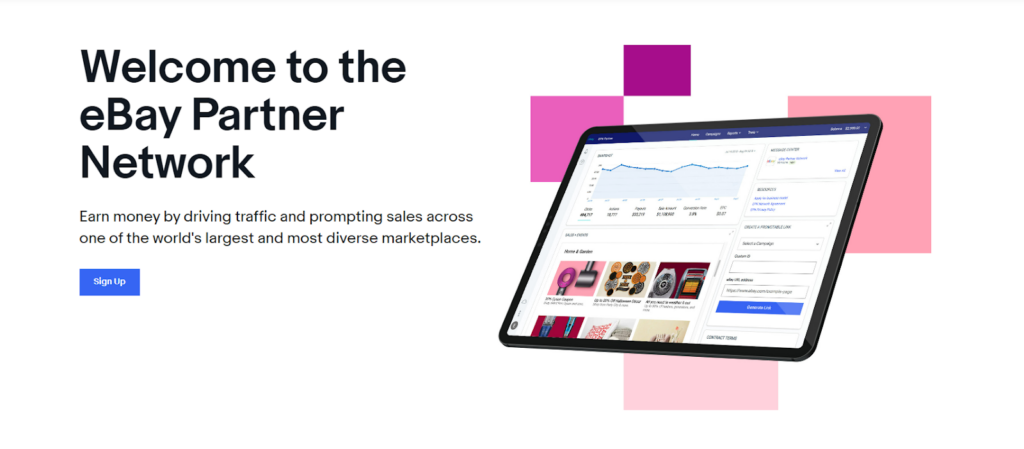 eBay affiliate program signup page