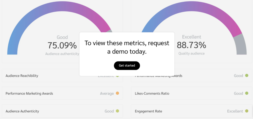 View metrics on influencer directory