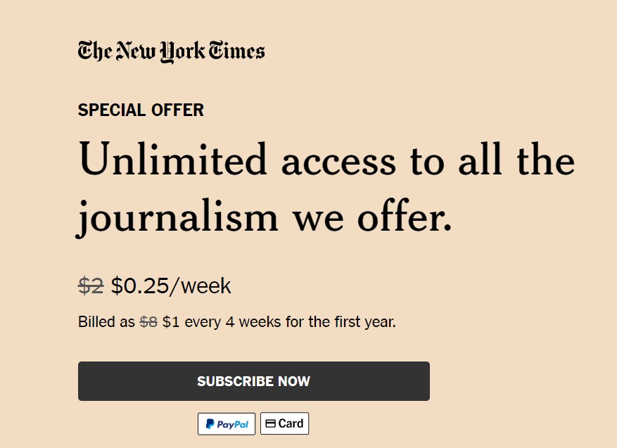 The New York Times subscription
