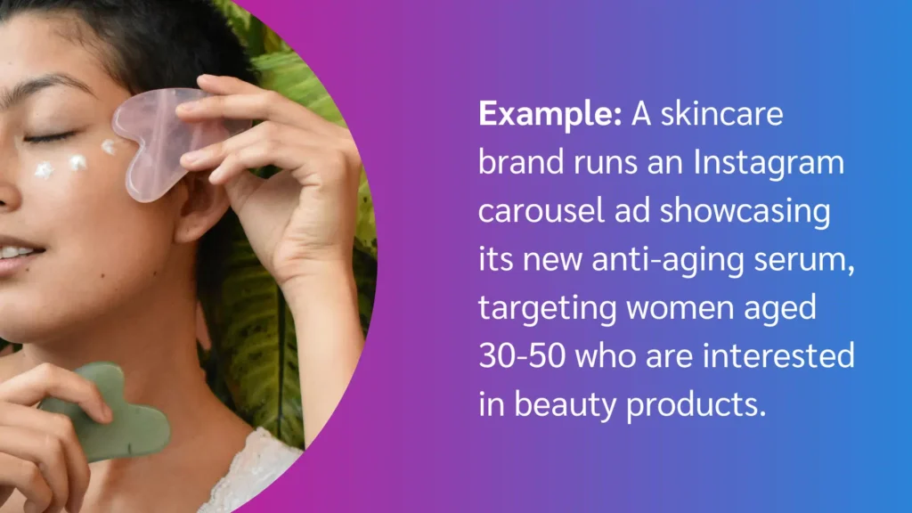 A person applies a skincare product with a jade facial tool, surrounded by lush green foliage.