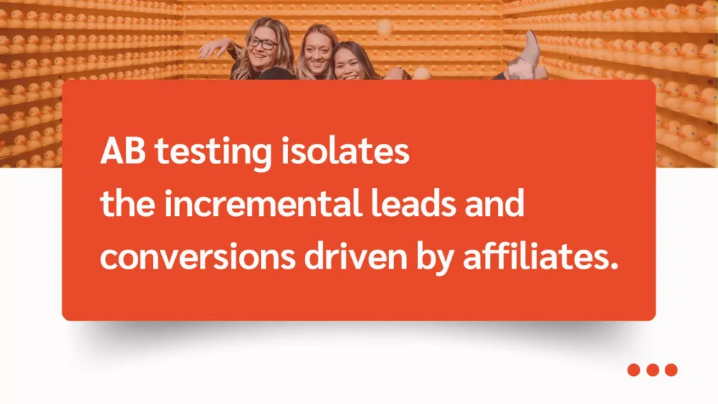 A colorful background filled with rubber ducks, accompanied by text discussing the benefits of AB testing for lead generation.