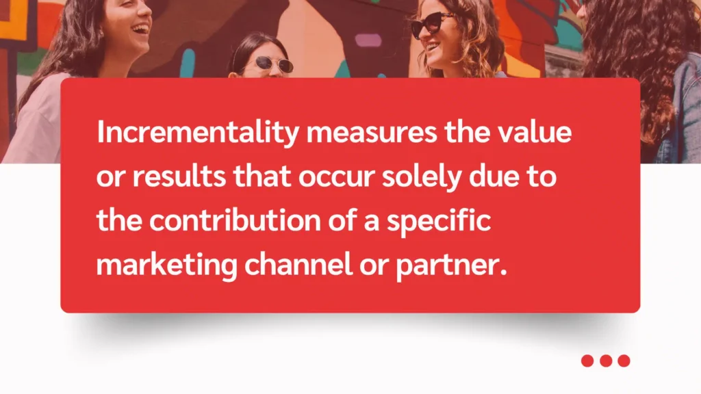 Text overlay on a red background defining 'incrementality' in marketing, with vibrant abstract artwork in the background.