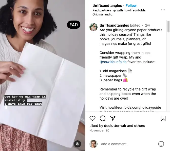 small influencer Ad on instagram