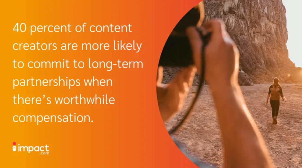 A person holds a camera to capture another walking on a rocky path, highlighting content creators' commitment to paid partnerships.