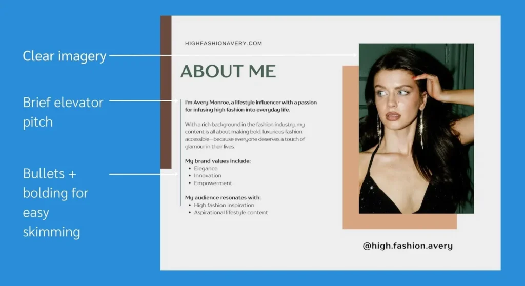 an influencer media kit biography