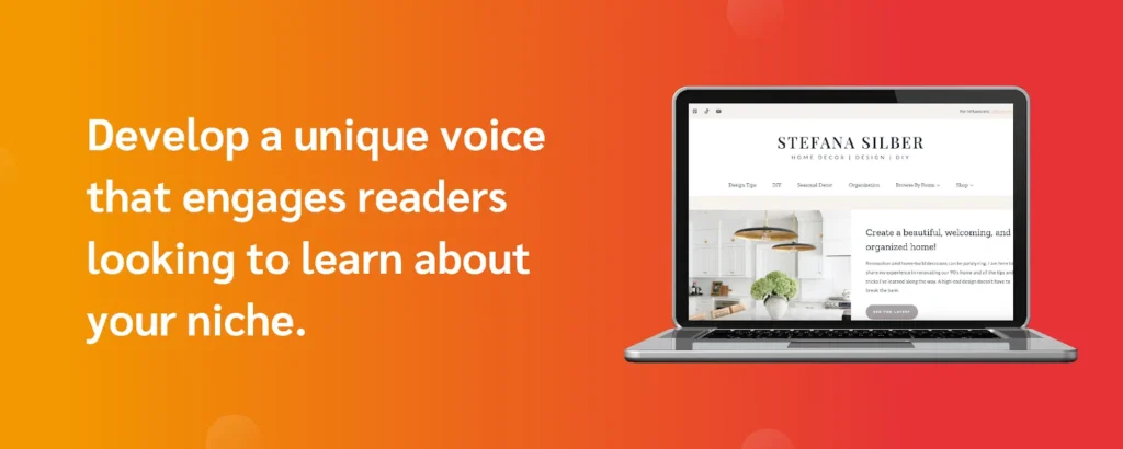 An illustration of a writer crafting a distinctive voice to captivate readers interested in their niche expertise.