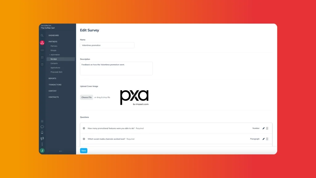Surveys by discoverimpact.wpenginepowered.com allow you to survey partners who already joined your program or upon sign-up.