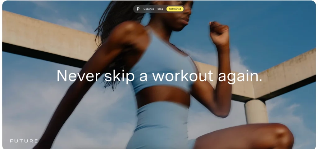 A fitness enthusiast in a light blue outfit is energetically exercising outdoors against a scenic background and motivational text overlay.