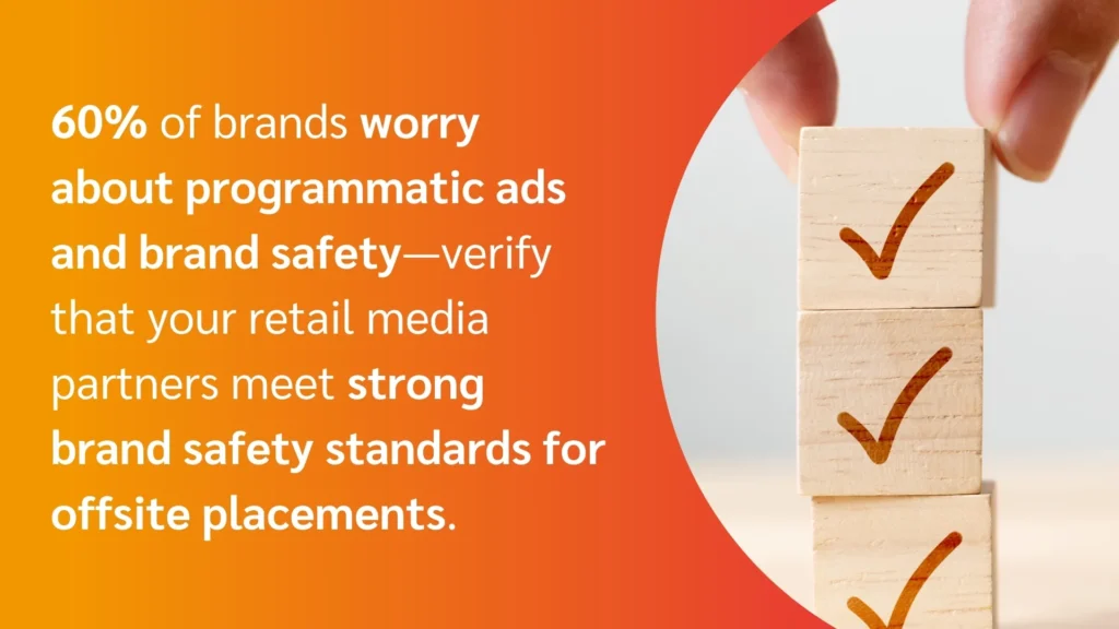 A hand places a wooden block with a checkmark on top of two other stacked blocks, illustrating brand safety in advertising.