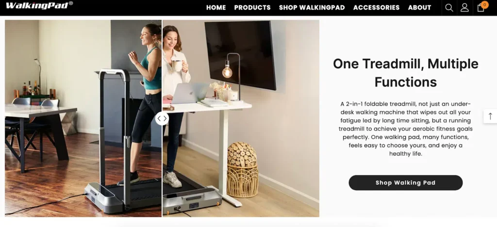 A modern, foldable treadmill in a stylish home setting, designed for walking and versatility, blending fitness with everyday life.