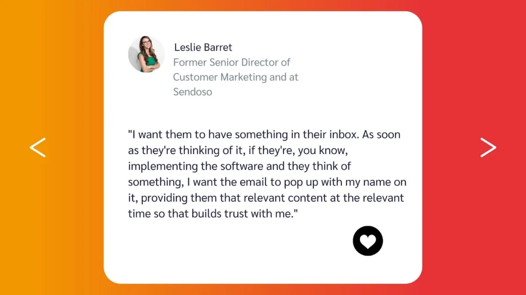Text from Leslie Barret emphasizes the importance of timely email communication to build trust with potential clients.