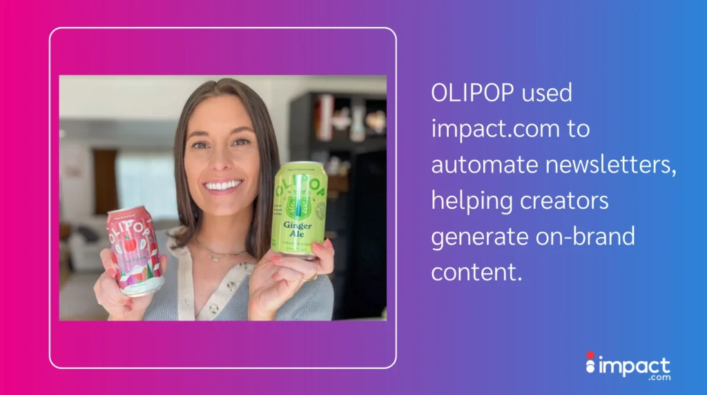 A person holds two cans of OLIPOP soda: one pink with Crisp Apple flavor and one green labeled Ginger Ale, in a bright room.
