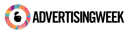 Logo for Advertising Week featuring a colorful circular design with a stylized face and the text "ADVERTISINGWEEK" in bold letters.