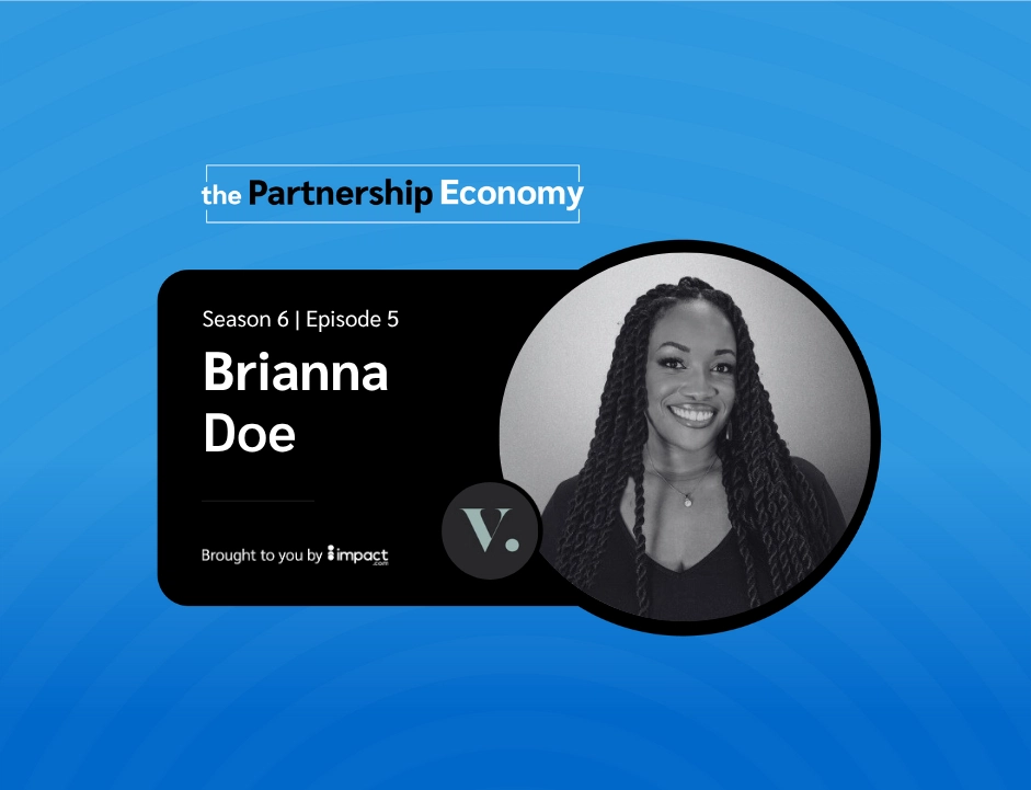 Graphic featuring the title "the Partnership Economy," episode details, and the name Brianna Doe. Background in gradient blue.