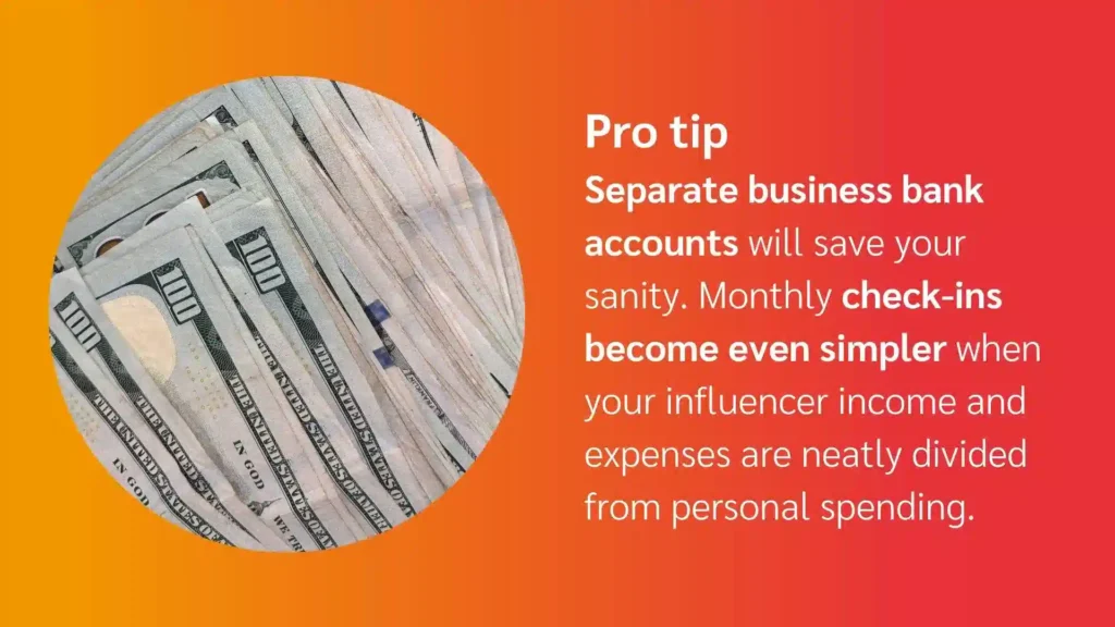 Image featuring stacked $100 bills with a gradient orange background, highlighting tips for separating business finances for better management.