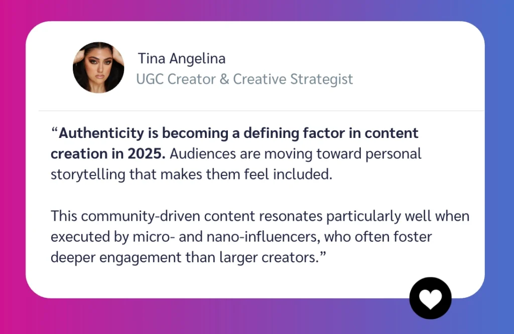 Tina Angelina shares insights on the importance of authenticity and community-driven content in 2025 for engaging audiences.