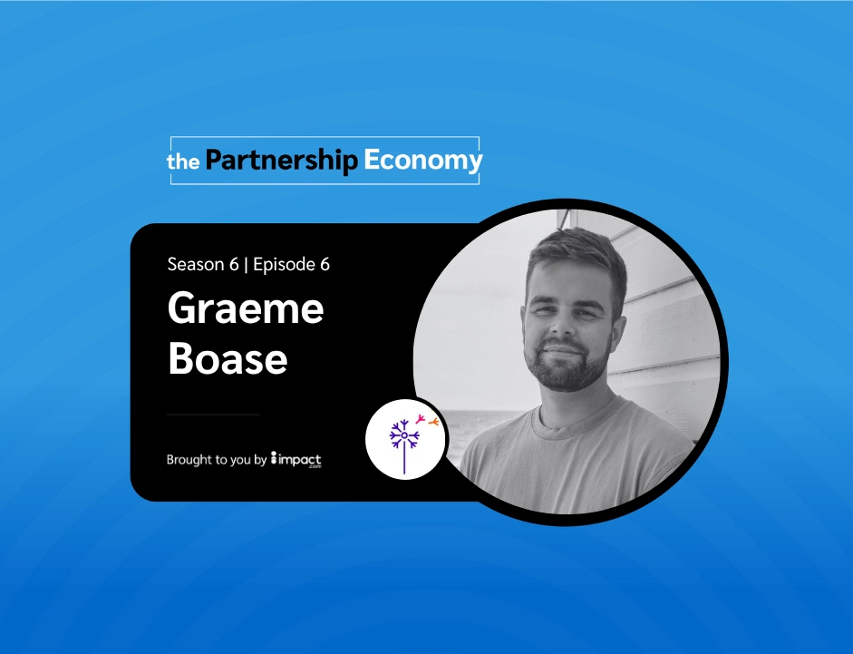 Image promoting "The Partnership Economy" podcast featuring Graeme Boase, with branding elements and a blue gradient background.