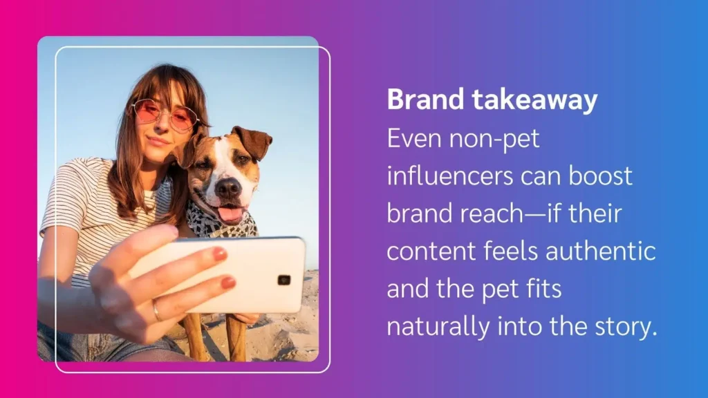 A woman takes a selfie with her dog at the beach, promoting authentic pet-related content for brand engagement.